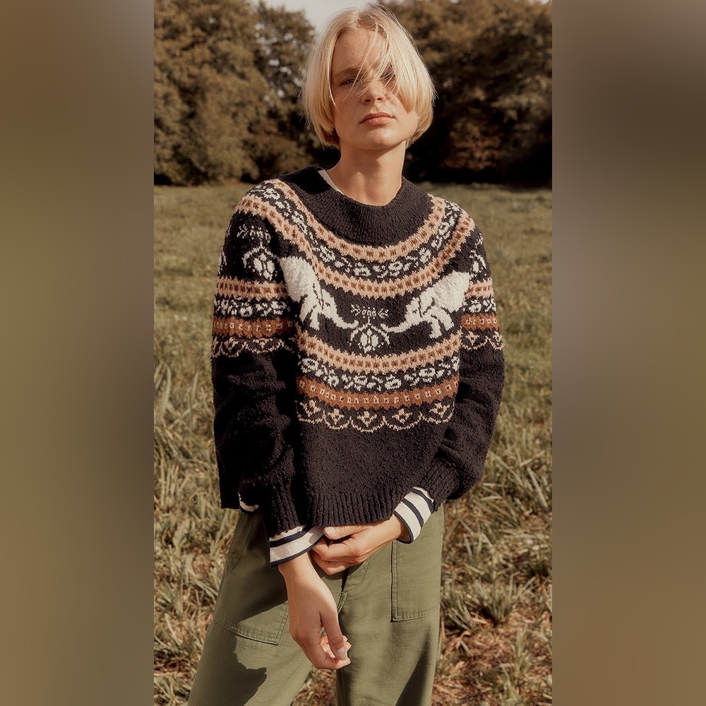 Free People Nellie Elephant Fair Isle Boucle Sweater | Size Large - Picture 10 of 15
